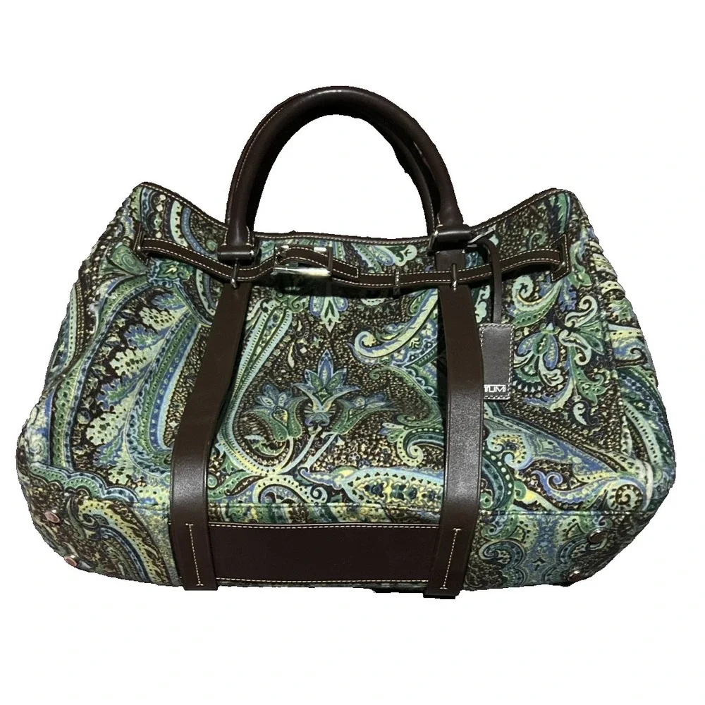 TUMI Chatham Paisley Wool Tote Bag Blue Green Boho Travel Shoulder Purse